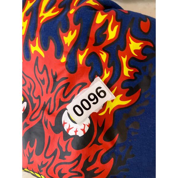 Empyre Blue Long Sleeve Flaming Skull T Shirt w/ Arm Graphic Men's Medium Y2K - Picture 5 of 5